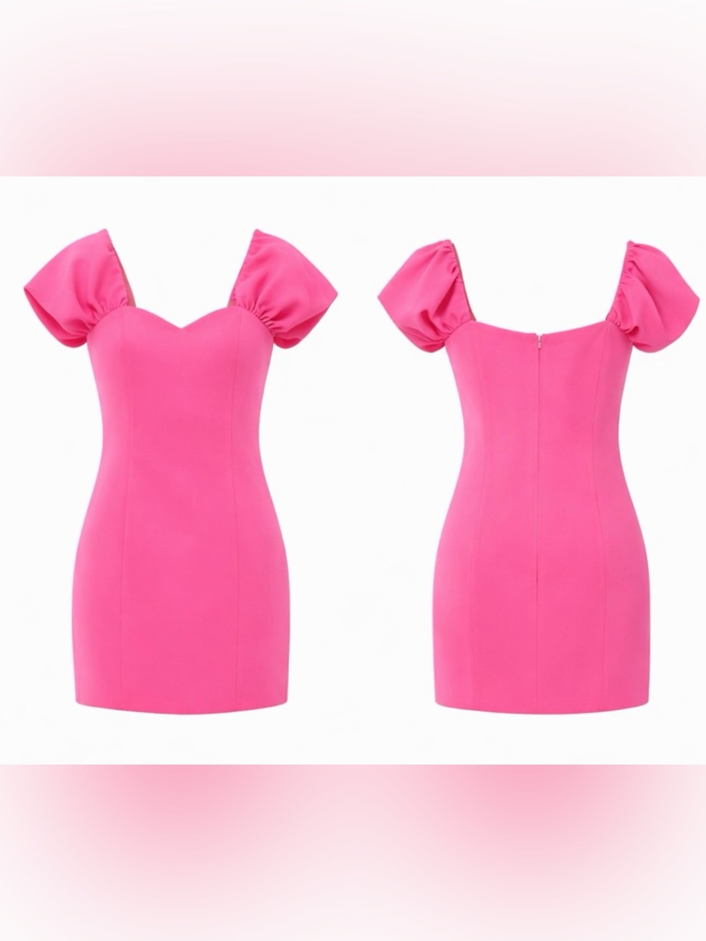 Zara Hot Pink Puff Sleeve Mini Dress Sweetheart Neckline Barbiecore Size L NWT - Picture 5 of 16